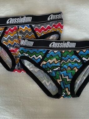 New AussieBum Multicolor Zigzag Briefs - Green & Blue Pair